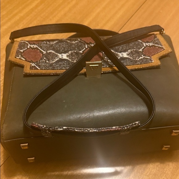 Kelly Wynne designer Olive and Python Print Satchel - Picture 9 of 13